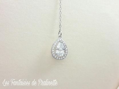 Ana-Malia bijou de dos mariage goutte sertie et strass, pendentif oxyde de zirconium, bijou de dos mariée