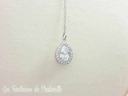 Ana-Malia bijou de dos mariage goutte sertie et strass, pendentif oxyde de zirconium, bijou de dos mariée