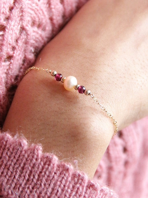 Bracelet Azena gold filled grenat et perle d'eau douce
