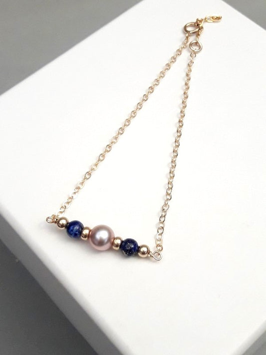 Bracelet Azena gold filled lapis lazuli et perle d'eau douce