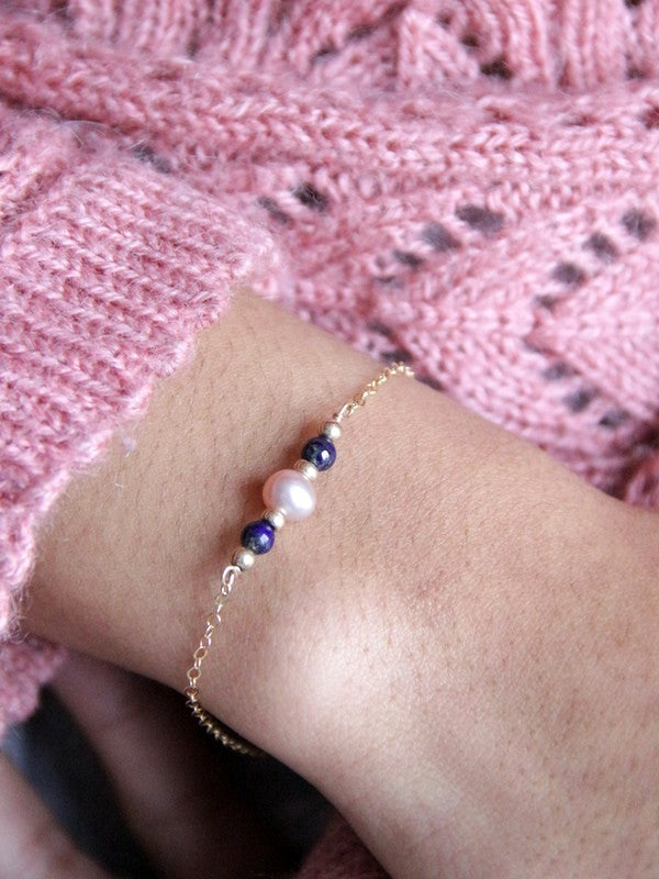 Bracelet Azena gold filled lapis lazuli et perle d'eau douce