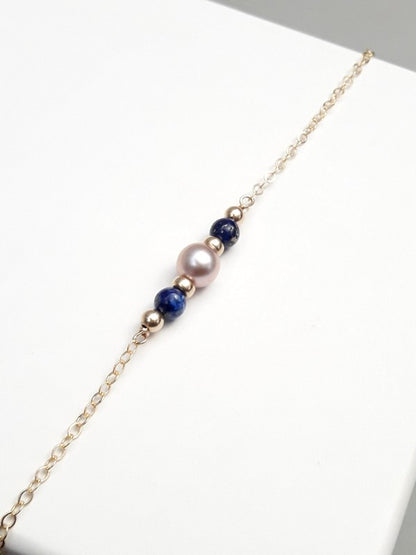 Bracelet Azena gold filled lapis lazuli et perle d'eau douce