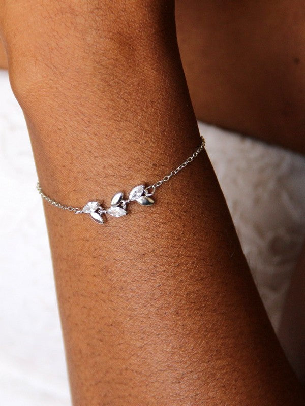 Bracelet de mariage feuilles épis en zirconium