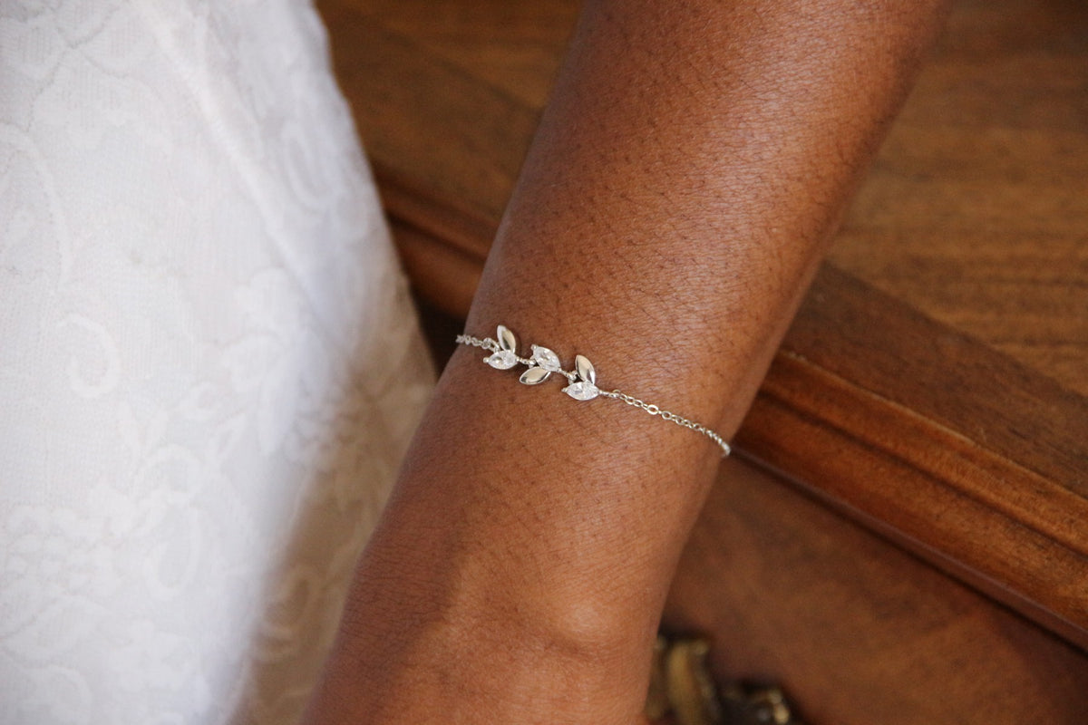 Bracelet de mariage feuilles épis en zirconium