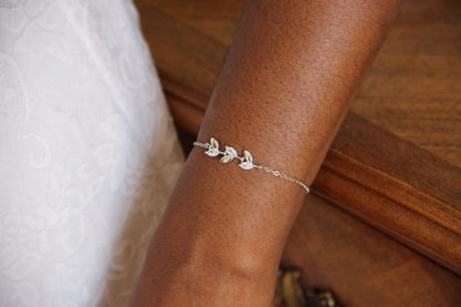 Bracelet de mariage feuilles épis en zirconium