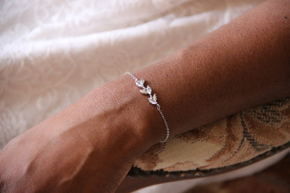 Bracelet de mariage feuilles épis en zirconium