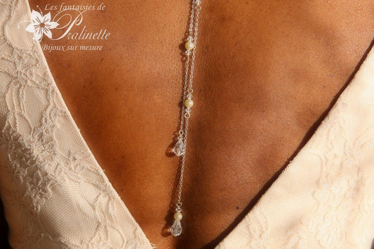 Bijoux de dos mariage goutte et strass pendentif perles en cristal