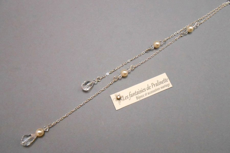 Bijoux de dos mariage goutte et strass pendentif perles en cristal