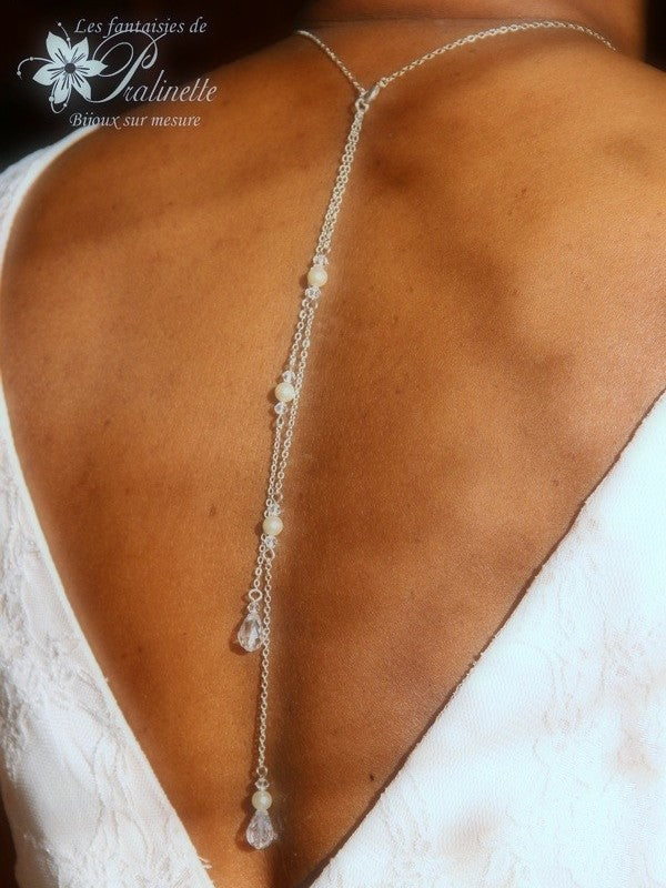 Bijoux de dos mariage goutte et strass pendentif perles en cristal