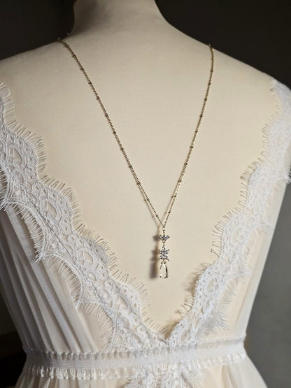 Collier mariage bijoux de dos zirconium et perle de culture - Prêt à porter