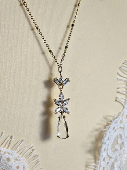 Collier mariage bijoux de dos zirconium et perle de culture - Prêt à porter