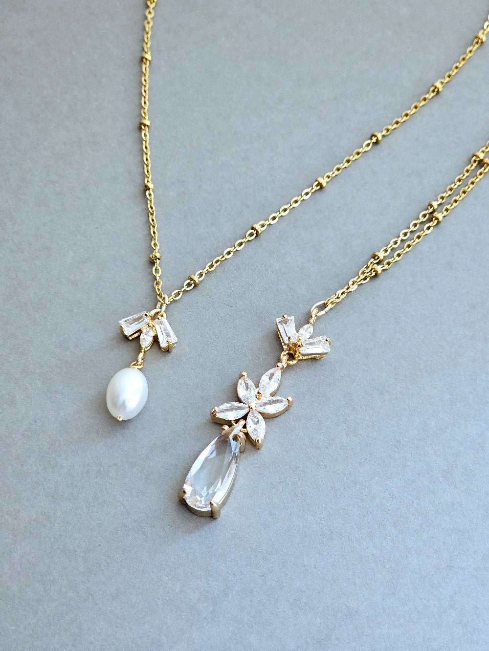 Collier mariage bijoux de dos zirconium et perle de culture - Prêt à porter