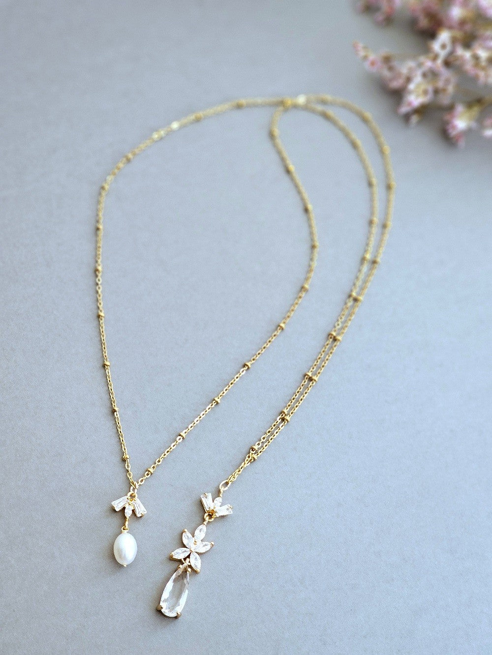 Collier mariage bijoux de dos zirconium et perle de culture - Prêt à porter