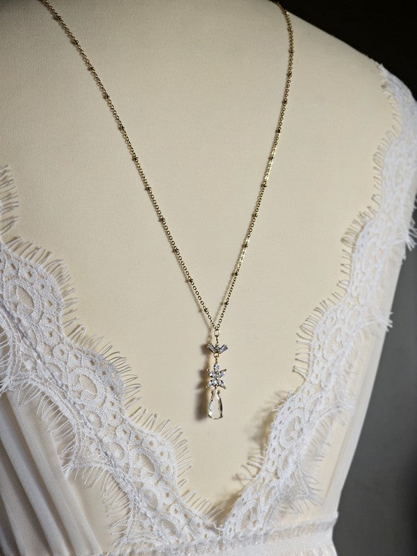 Collier mariage bijoux de dos zirconium et perle de culture - Prêt à porter