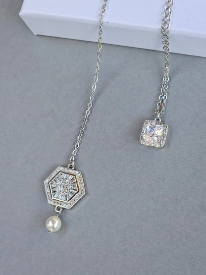Collier de mariage bijou de dos zirconium hexagonal amovible - Prêt à porter