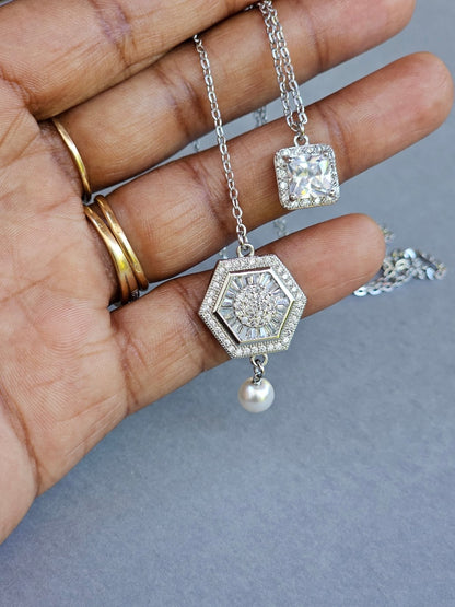 Collier de mariage bijou de dos zirconium hexagonal amovible - Prêt à porter