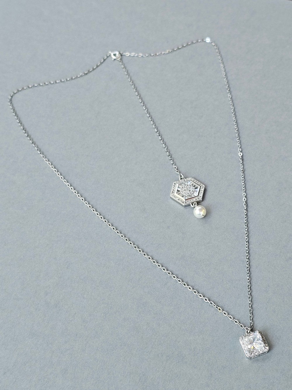 Collier de mariage bijou de dos zirconium hexagonal amovible - Prêt à porter