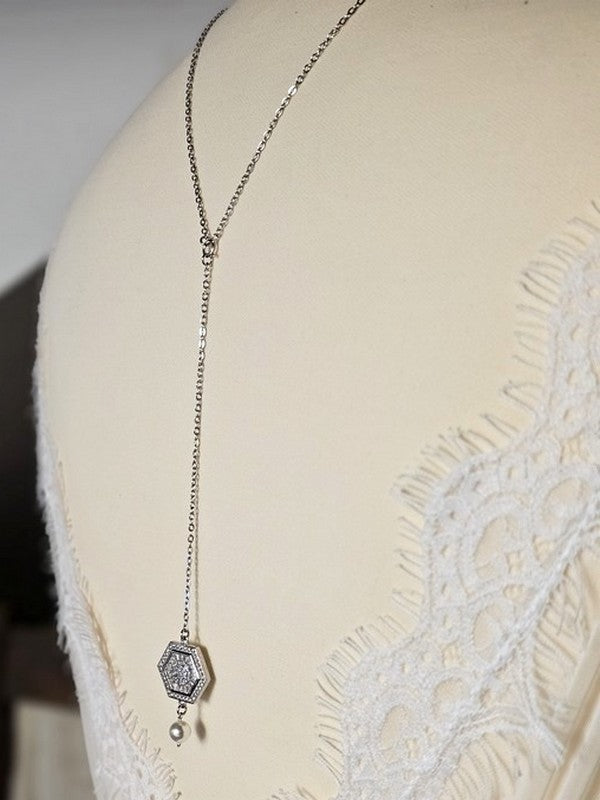 Collier de mariage bijou de dos zirconium hexagonal amovible - Prêt à porter