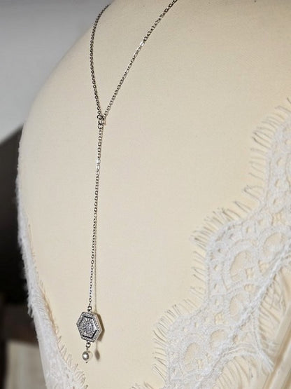 Collier de mariage bijou de dos zirconium hexagonal amovible - Prêt à porter