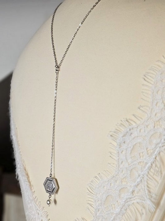 Collier de mariage bijou de dos zirconium hexagonal amovible - Prêt à porter