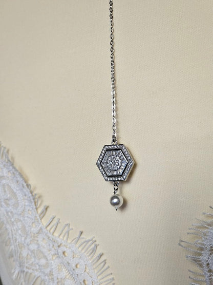 Collier de mariage bijou de dos zirconium hexagonal amovible - Prêt à porter