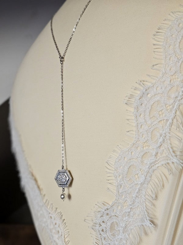 Collier de mariage bijou de dos zirconium hexagonal amovible - Prêt à porter