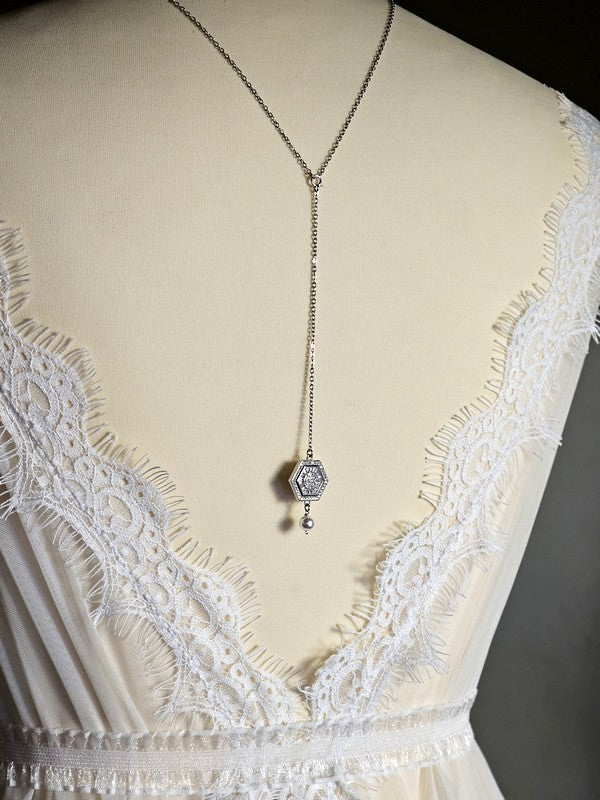 Collier de mariage bijou de dos zirconium hexagonal amovible - Prêt à porter