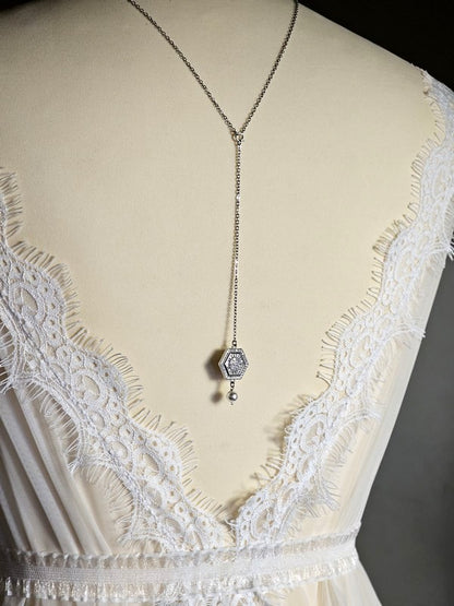 Collier de mariage bijou de dos zirconium hexagonal amovible - Prêt à porter