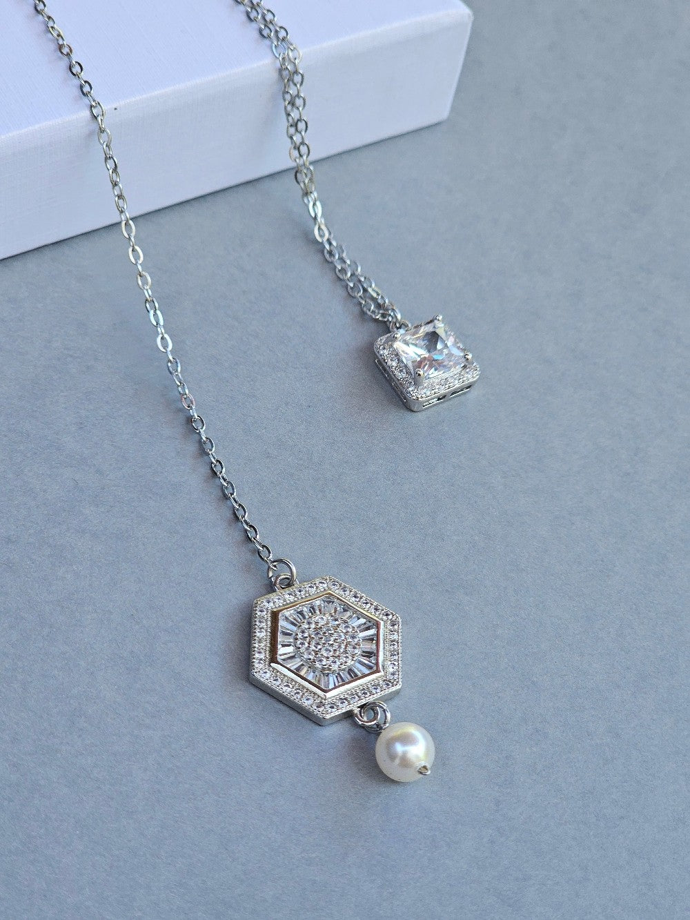 Collier de mariage bijou de dos zirconium hexagonal amovible - Prêt à porter