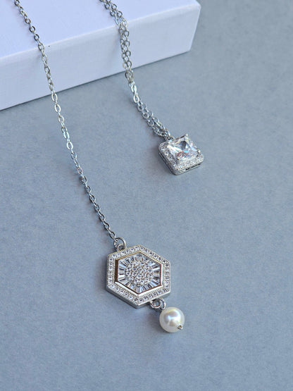 Collier de mariage bijou de dos zirconium hexagonal amovible - Prêt à porter