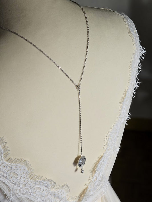 Collier de mariage bijou de dos zirconium hexagonal amovible - Prêt à porter