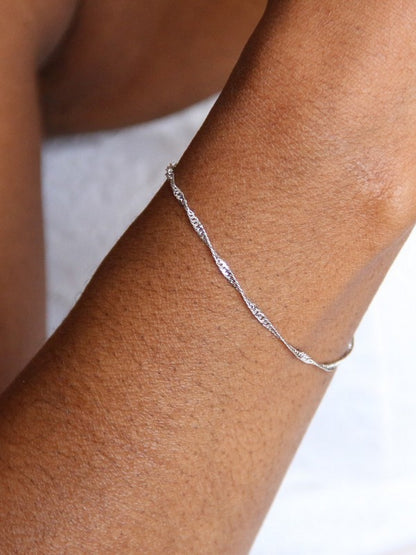 Bracelet minimaliste maille singapour acier doré or fin