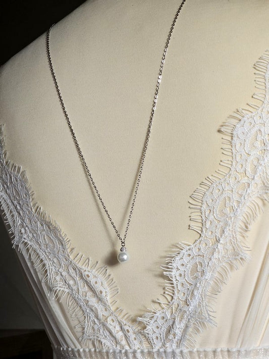 Bijoux mariage collier dos strass et perle - Prêt à porter