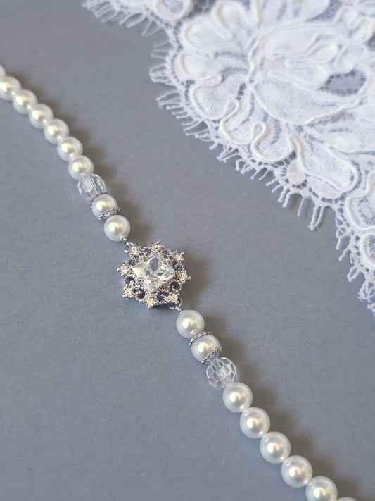 Bracelet de mariage perles et zirconium - Prêt à porter bijoux mariage