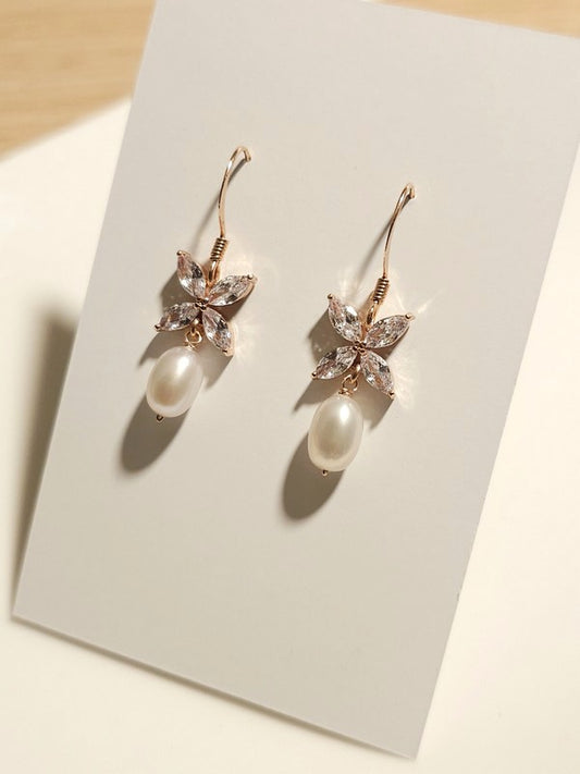 Boucles d'oreilles Icône rose gold et perles de culture - prêt à porter