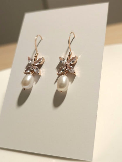 Boucles d'oreilles Icône rose gold et perles de culture - prêt à porter