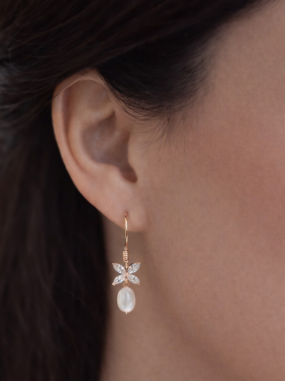 Boucles d'oreilles Icône rose gold et perles de culture - prêt à porter