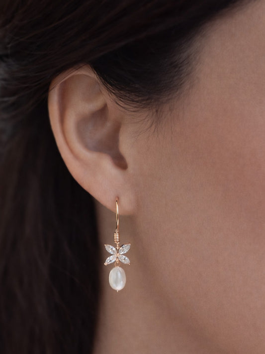Boucles d'oreilles Icône rose gold et perles de culture - prêt à porter