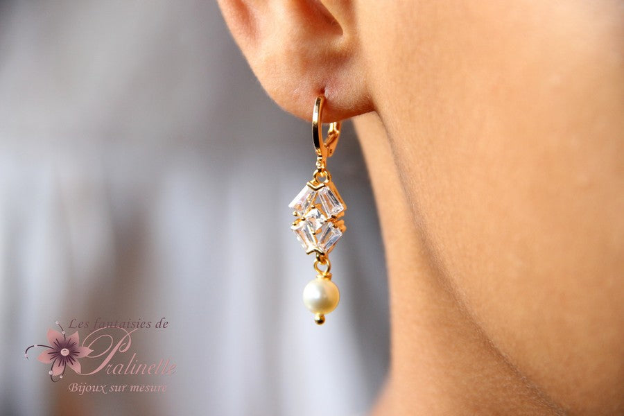 Boucles d'oreilles mariage Adrian, bijoux mariage art déco