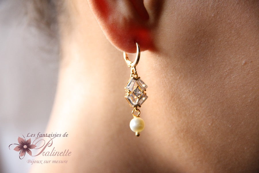 Boucles d'oreilles mariage Adrian, bijoux mariage art déco