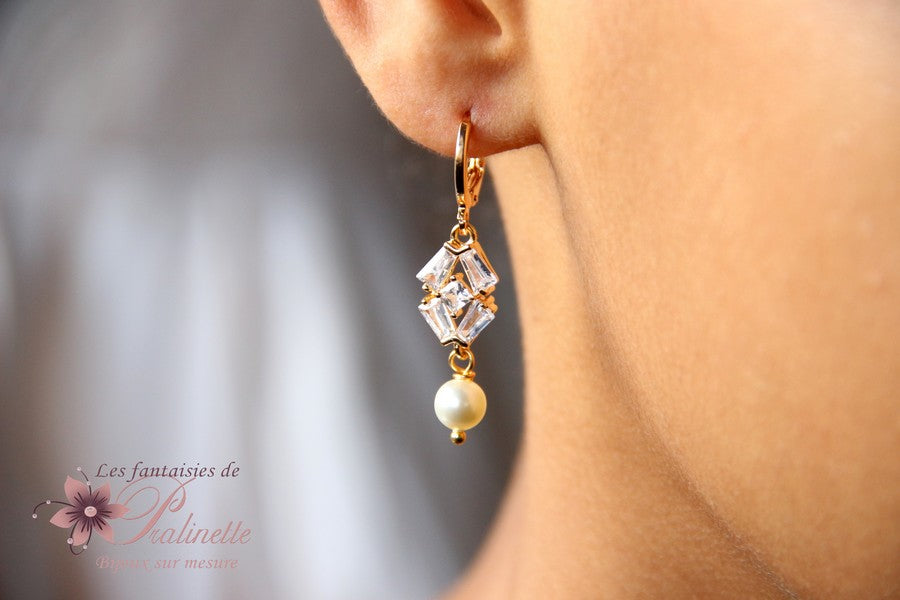 Boucles d'oreilles mariage Adrian, bijoux mariage art déco