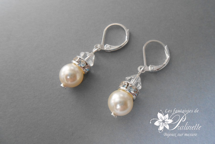 Derline boucles d'oreilles mariage en perles, cristal et strass