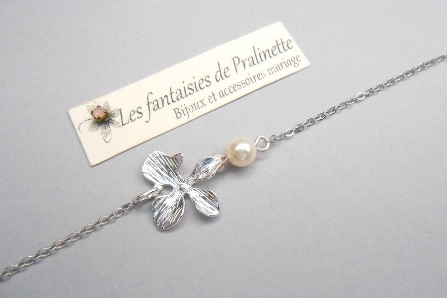 Bracelet de mariage orchidée et perle