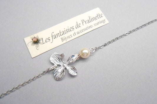 Bracelet de mariage orchidée et perle