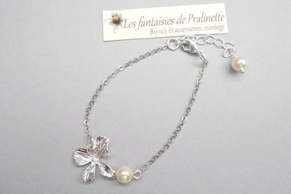 Bracelet de mariage orchidée et perle