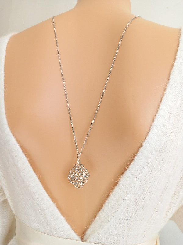 Bijoux mariage collier de dos estampe et zirconium - Prêt à porter CD78