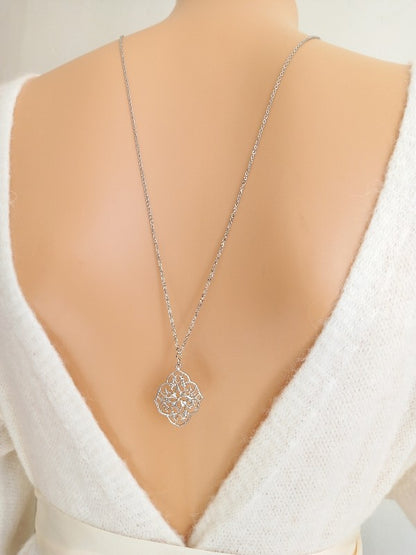 Bijoux mariage collier de dos estampe et zirconium - Prêt à porter CD78