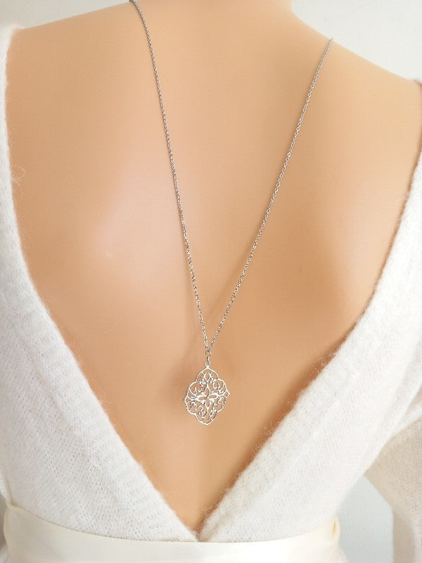 Bijoux mariage collier de dos estampe et zirconium - Prêt à porter CD78