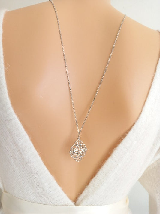 Bijoux mariage collier de dos estampe et zirconium - Prêt à porter CD78