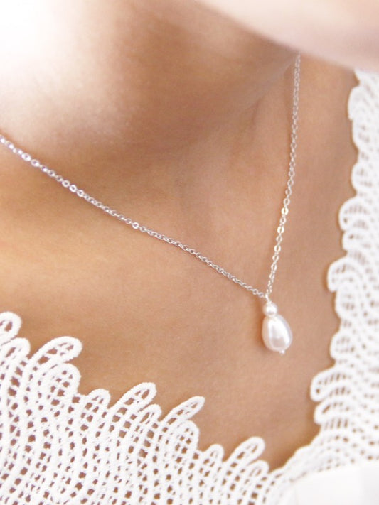 Collier de mariage goutte perle en cristal nacré